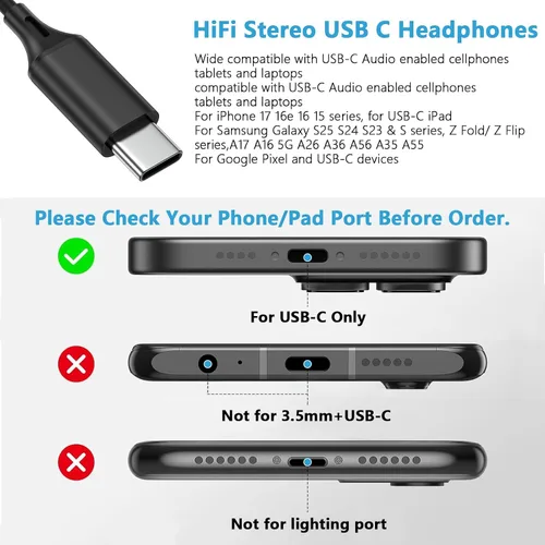 Vista 5 de Samsung - Auriculares intrauditivos USB C con cable para Samsung Galaxy A17 A16 A36 S25 FE Ultra A35 A56 A26 S24 S23 Galaxy Bud, auriculares tipo C