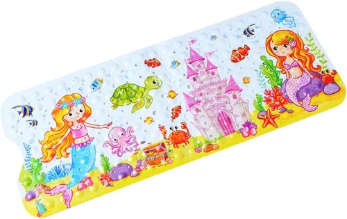 Vista 7 de Tapete de baño para bebé para niños, tapete antideslizante sin BPA para niños, tapete de dibujos animados antideslizante con ventosas y agujeros