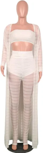 Vista 4 de Ophestin Conjunto de overoles de 3 piezas con parte superior de tubo de malla transparente para mujer