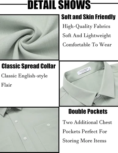 Vista 5 de COOFANDY Camisa de lino para hombre, para playa, verano, manga corta, abotonada, camisas casuales