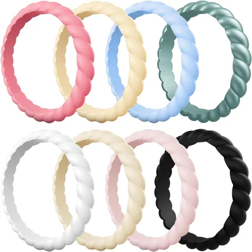 Vista 26 de Egnaro Women's Braided Silicone Wedding Ring, Stylish Stackable Rubber Band