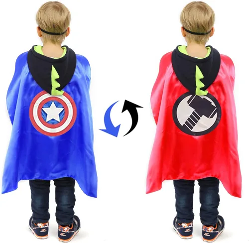 Vista 6 de EARLOW Superhero Capes and Masks Double Side Capes Superhero Dress up Costumes Halloween Kids Best Gifts