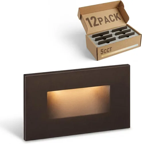 Vista 11 de LEONLITE - Luces LED para escalones de 3CCT 120V, 3.5W 110LM regulables del 5% al 100%, impermeables para interiores y exteriores, verticales, luz