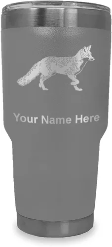 Vista 39 de LaserGram Vaso aislado al vacío de 20 onzas, zorro, grabado personalizado incluido (negro)