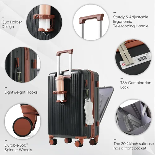 Vista 3 de Merax Juego de equipaje rígido ABS expandible de 3 piezas con rueda giratoria Maleta TSA Lock Suit Case, Negro -, Juego de 2 piezas, Equipaje