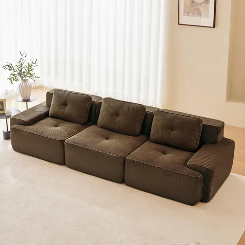 Vista 37 de Sofá moderno comprimido sin armazón de 116", sofás seccionales de 3 plazas para sala de estar, sofá seccional modular de pana verde nube, espuma
