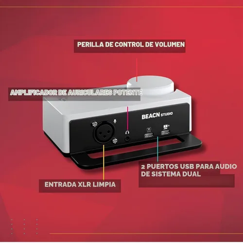 Vista 2 de BEACN Studio (Dark) - Interfaz de audio USB XLR, cadena de micrófono DSP Oscuro
