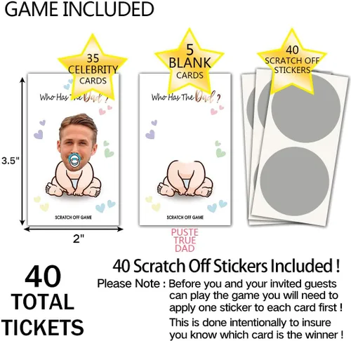 Vista 2 de ukebobo Juegos de baby shower – Juegos de baby shower de celebridades, juego de cartas para raspar para premios de puerta, lotería, rompehielos