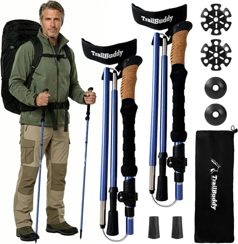 Vista 13 de TrailBuddy Trekking Poles – Lightweight 7075 Aluminum Hiking Poles for Women, Men & Seniors – Collapsible Walking Sticks for Travel, Trails & Balance