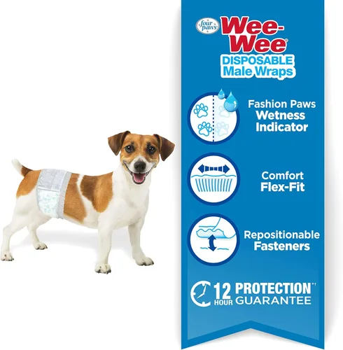 Vista 3 de Four Paws Wee-Wee - Envolturas desechables para perros machos, XS/S X-Small/Small Masculino Envolturas