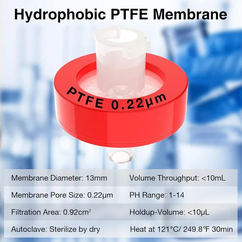 Vista 3 de SimPure Filtro de jeringa Membrana hidrofóbica de PTFE 100 PCS, tamaño de poro de 0.22um, diámetro de disco de 0.512 in, filtro de aguja HPLC y GC