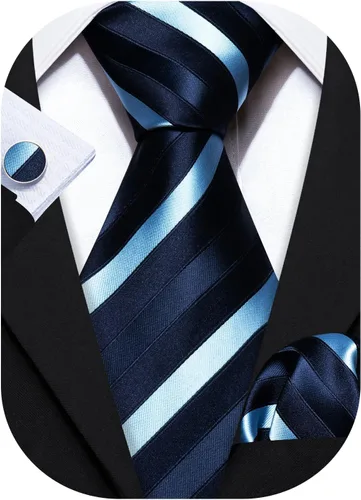 Vista 165 de Barry.Wang Juego de corbatas para hombre, corbata de seda a rayas, tejido a cuadros, gemelos formales, negocios, boda