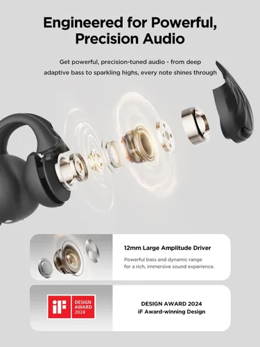 Vista 2 de HAKII Auriculares inalámbricos de oído abierto, auriculares Bluetooth 5.4 ergonómicos con clip Bluetooth con sonido estéreo/ANC, control táctil
