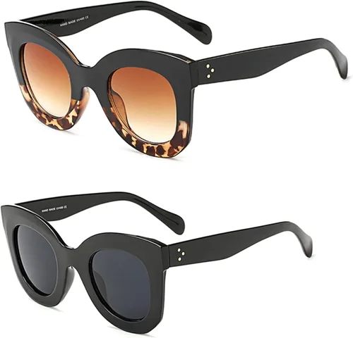 Vista 2 de Gafas de sol con diseño de mariposa, semi ojo de gato, montura de plástico y lentes gradientes transparentes