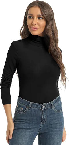 Vista 5 de Tops casuales de manga larga con cuello alto para mujer, camisas ajustadas y ligeras de capa base