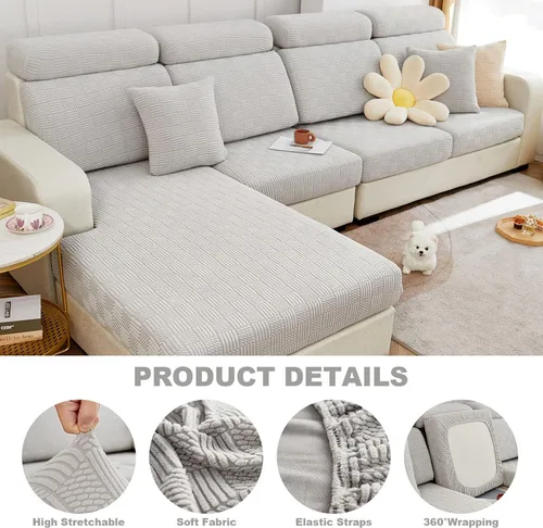 Vista 4 de ele ELEOPTION Fundas de cojín para respaldo de sofá, funda elástica en forma de L, funda seccional para sofá, protector de muebles, forro para sala