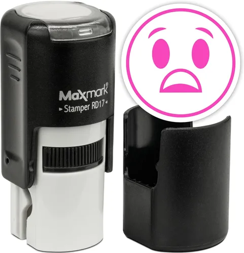 Vista 6 de MaxMark Sello de Emoji Autoentintado Redondo - Enojada - Tinta Negra