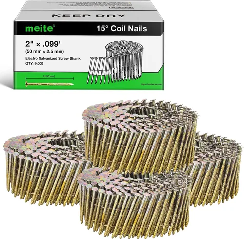 Vista 9 de meite Clavos de revestimiento galvanizados de 1-1/2 pulgadas con vástago de anillo de 15 grados para pistola clavadora de bobina, clavos de bobina