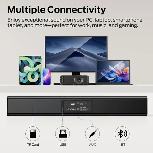 Vista 4 de Monster Altavoces de computadora S220 para PC de escritorio, altavoces de PC de 2.0 canales con diafragma de graves dual, Bluetooth 6.0 y barra