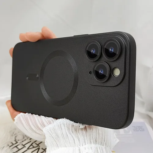 Vista 3 de ankofave Funda magnética para iPhone 11 Pro para mujer, diseño mate de lujo suave con brillo metálico con protector de lente de cámara, compatible