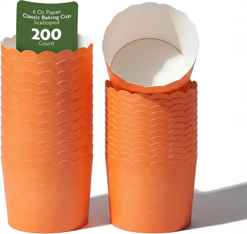 Vista 35 de Restaurantware Paquete de 200 moldes de papel para cupcakes de 3.38 onzas, resistentes a la grasa, festoneados para horno, elegantes tazas