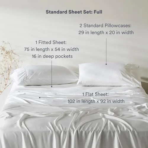 Vista 3 de ettitude Juego de sábanas estándar 100% lyocell de bambú orgánico, nube (blanco), matrimonial, sábanas transpirables, ropa de cama, satén, tela a