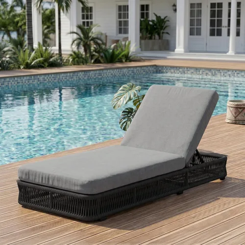 Vista 38 de Outdoor Chaise Lounge Chairs Set of 2, Brown Woven Rope Pool Lounge Chairs marrón/beige