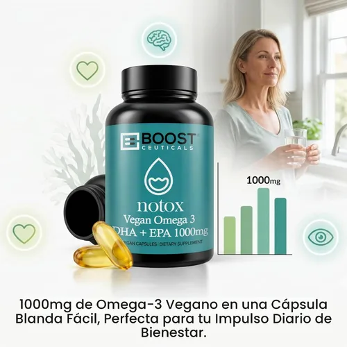 Vista 3 de Aceite de algas vegano Omega 3 DHA 410mg - Sin regusto a pescado, suministro para 60 días