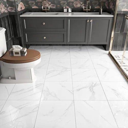 Vista 5 de Azulejos autoadhesivos de mármol blanco para despegar y pegar, azulejos de suelo de cocina impermeables para despegar y pegar, azulejos de mármol