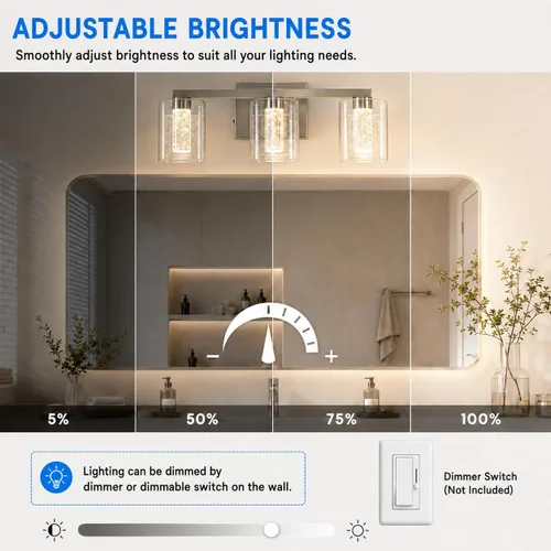 Vista 4 de Lámparas de tocador de baño sobre espejo, revestimiento de acabado dorado cepillado, luces de tocador, apliques de pared para baño Bathroom Light