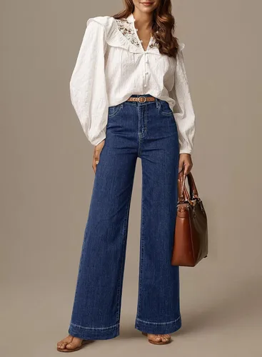 Vista 3 de Dokotoo Pantalones de mezclilla casuales de cintura alta para mujer Bluing