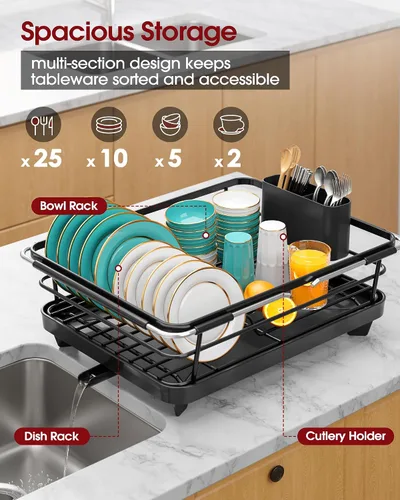Vista 2 de Sakugi - Estante extensible para secar platos sobre el fregadero con escurridor de platos, organización del fregadero y elementos esenciales