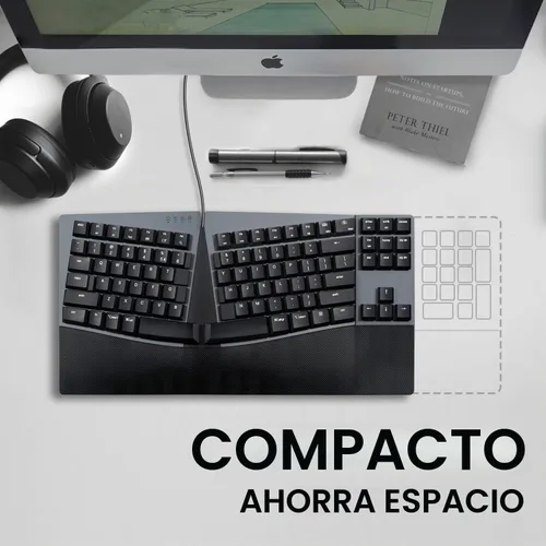 Vista 8 de Perixx PERIBOARD-335BL - Teclado compacto mecánico ergonómico con cable, interruptores azules de bajo perfil, función programable con teclas macro