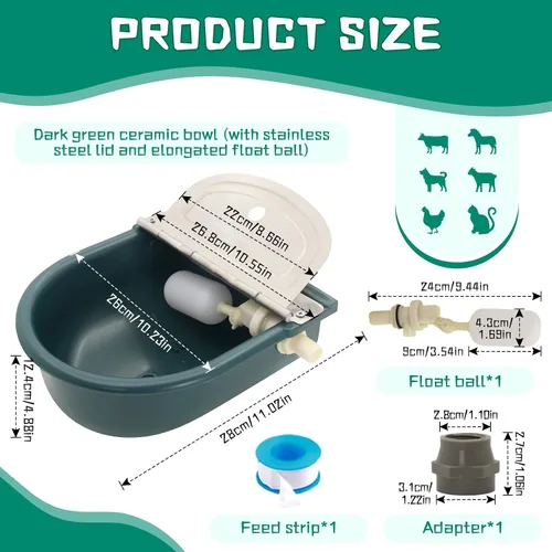 Vista 6 de Comedero automático de agua de 1.2 galones para vaca, ganado, caballo, cuencos de agua con válvula de flotador, cuenco de herramientas para gato