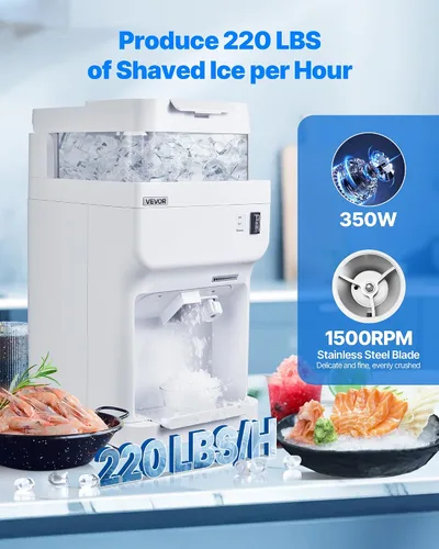 Vista 2 de VEVOR Trituradora de hielo comercial, 220 libras por hora, máquina eléctrica de cono de nieve con caja de cubitos de hielo de 8 L, máquina de hielo