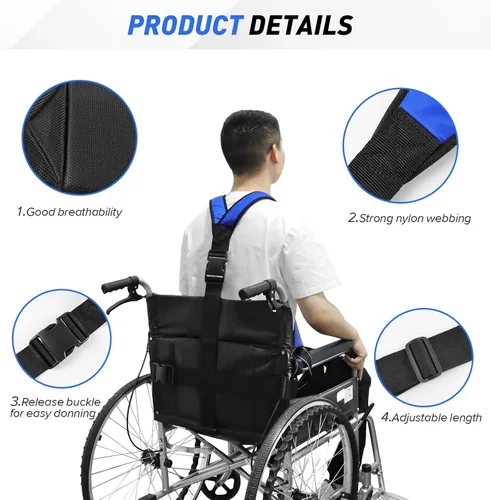Vista 5 de YHK Cinturón de seguridad para silla de ruedas, cinturón de seguridad para silla de ruedas, chaleco de soporte de torso ajustable, correas de hombro