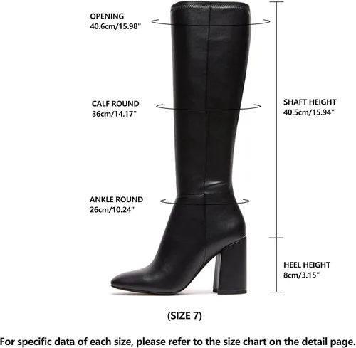 Vista 3 de SOVANYOU Botas altas de piel sintética para mujer, punta cuadrada, tacón grueso, hasta la rodilla, con cremallera lateral Negro