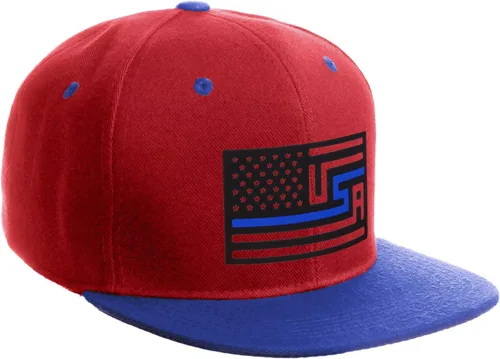 Vista 23 de I&W Hatgear Bandera de Rediseño de Estados Unidos Delgada Azul Línea Roja Soporte American Servicemen Sombrero El Snapback Línea Azul Delgada