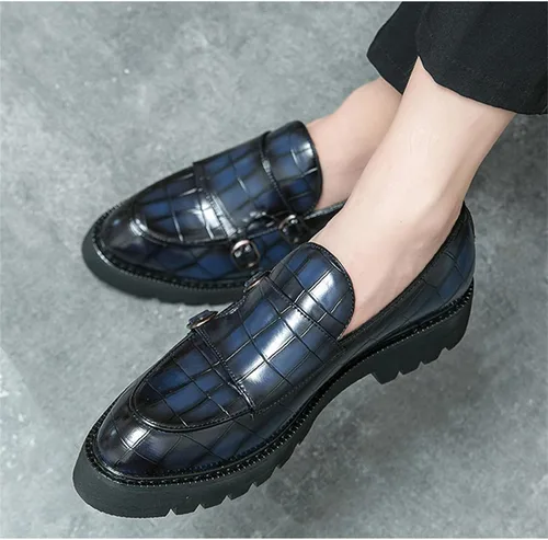 Vista 4 de Mocasines de plataforma de charol para hombre con doble hebilla, mocasines clásicos antideslizantes para conducir, mocasines casuales de moda