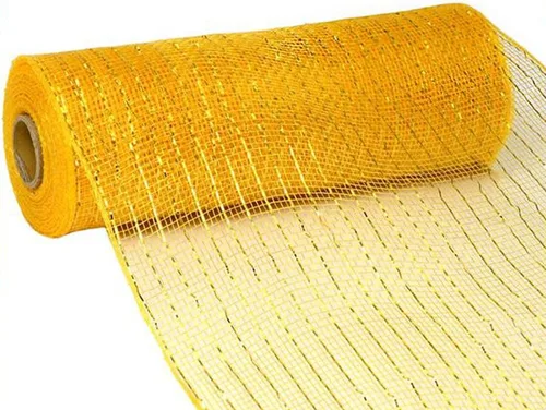 Vista 2 de Cinta decorativa de malla de yute de poliéster de 10 pulgadas x 30 pies (rayas naturales marrones y blancas con hilo de algodón): RY800348