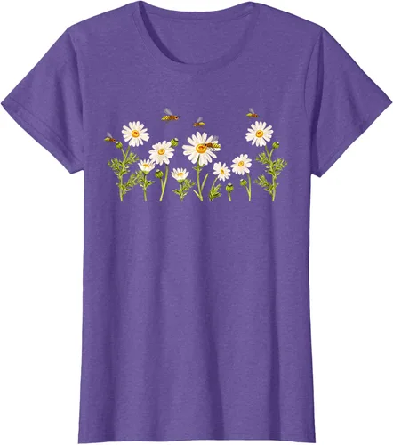Vista 22 de Marguerites Daisy - Camiseta de verano con margaritas de jardín de flores, Negro, S