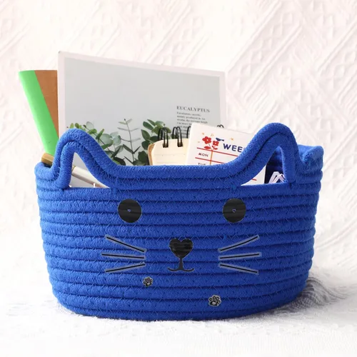 Vista 23 de Zopeal Cesta de almacenamiento tejida para gatos, organizador tejido con orejas, juguete decorativo de Navidad para mascotas, bonita canasta