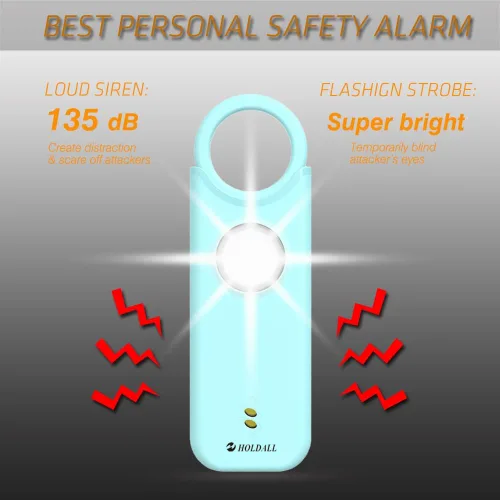 Vista 2 de Alarma de seguridad personal para mujeres, sirena fuerte de 135 dB con luz estroboscópica, advertencia acústica, alarma de seguridad de emergencia