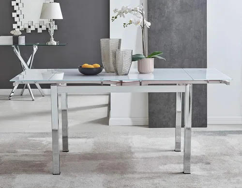 Vista 4 de Furniturebox UK Enna - Mesa de comedor extensible de cristal blanco y 6 sillas Milan (6 sillas capuchino)