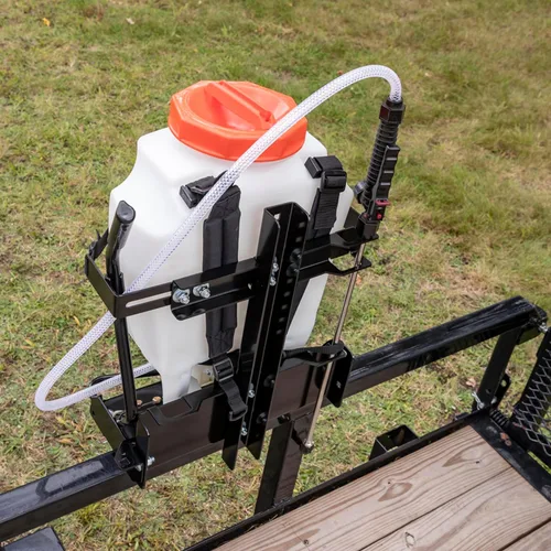 Vista 6 de Buyers Products LT23 - Estante pulverizador de mochila ajustable para remolques de paisaje, fácil almacenamiento para equipos y suministros