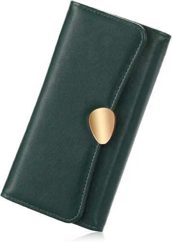 Vista 10 de FALAN MULE Cartera de cuero para mujer, de gran capacidad, bifold, con bloqueo RFID, tarjetero con bolsillo para monedas con cremallera Aa-negro.