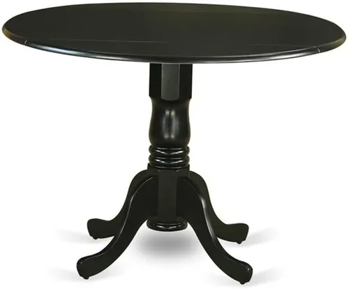 Vista 3 de East West Furniture DLBO3-BLK-W - Juego de mesa de comedor de 3 piezas para espacios pequeños que contiene una mesa de comedor redonda con gotas y 2