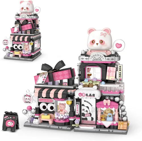 Vista 9 de Street View Cute Cat Shop Mini Bloques de Construcción, Juguetes de Construcción Creativos MOC Set de Construcción de Animales Lindos para Niñas