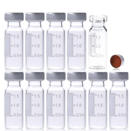 Vista 7 de ALWSCI Viales de muestreo automático de 0.1 fl oz, viales de cuello de crimpado ámbar ND11, vial GC HPLC de apertura ancha con graduación, sellos