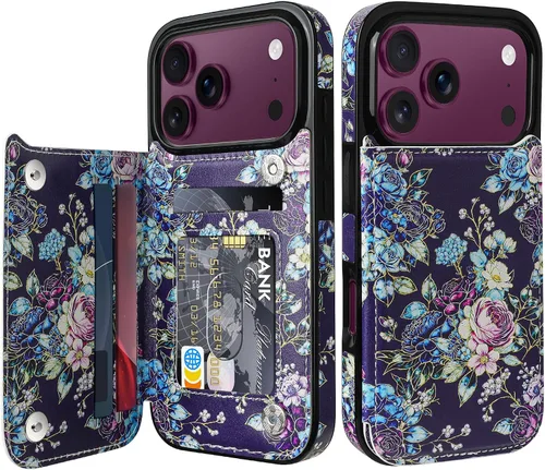 Vista 20 de Bizzib Funda tipo cartera para iPhone 17e con tarjetero, piel sintética de alta calidad, ranuras para tarjetas, protección contra caídas, a prueba